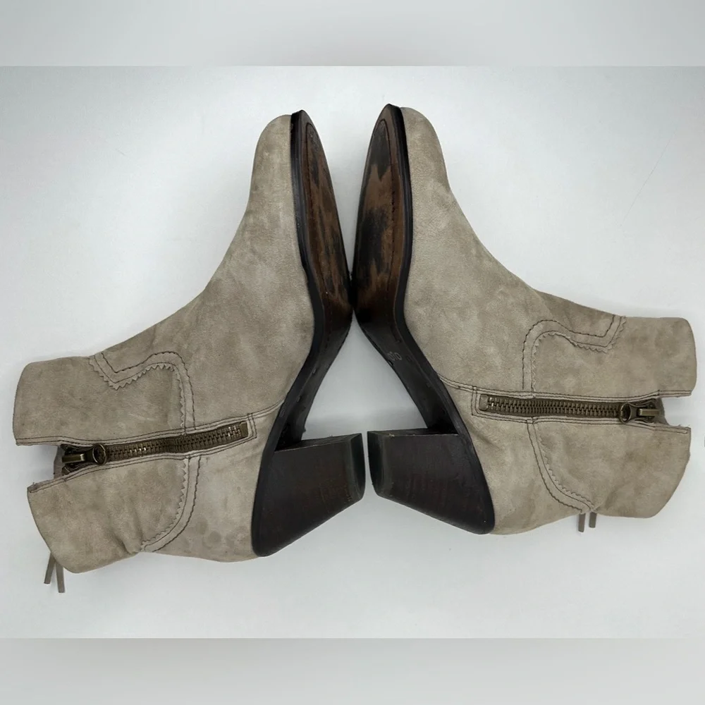 Sam Edelman Gray Suede Fringe Louie Heeled Ankle Boot Women’s Size 10.5
